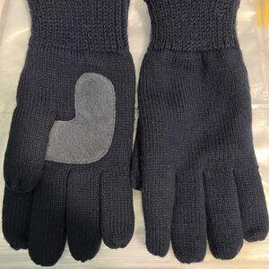 Isotoner Navy Blue Knit Gloves with Suede Patch